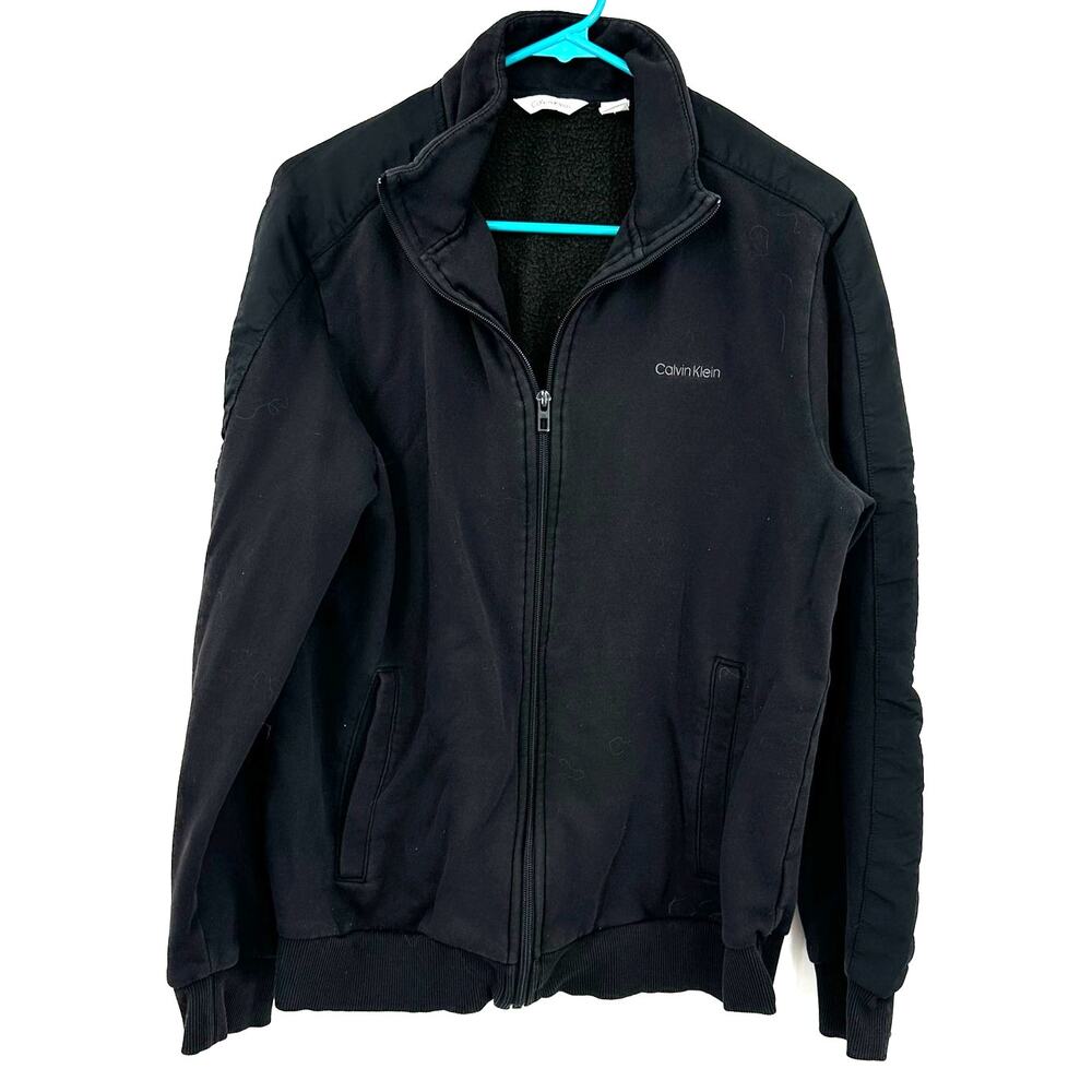 Calvin Klein Size Medium Jacket Black Zip Up Collared Outerwear